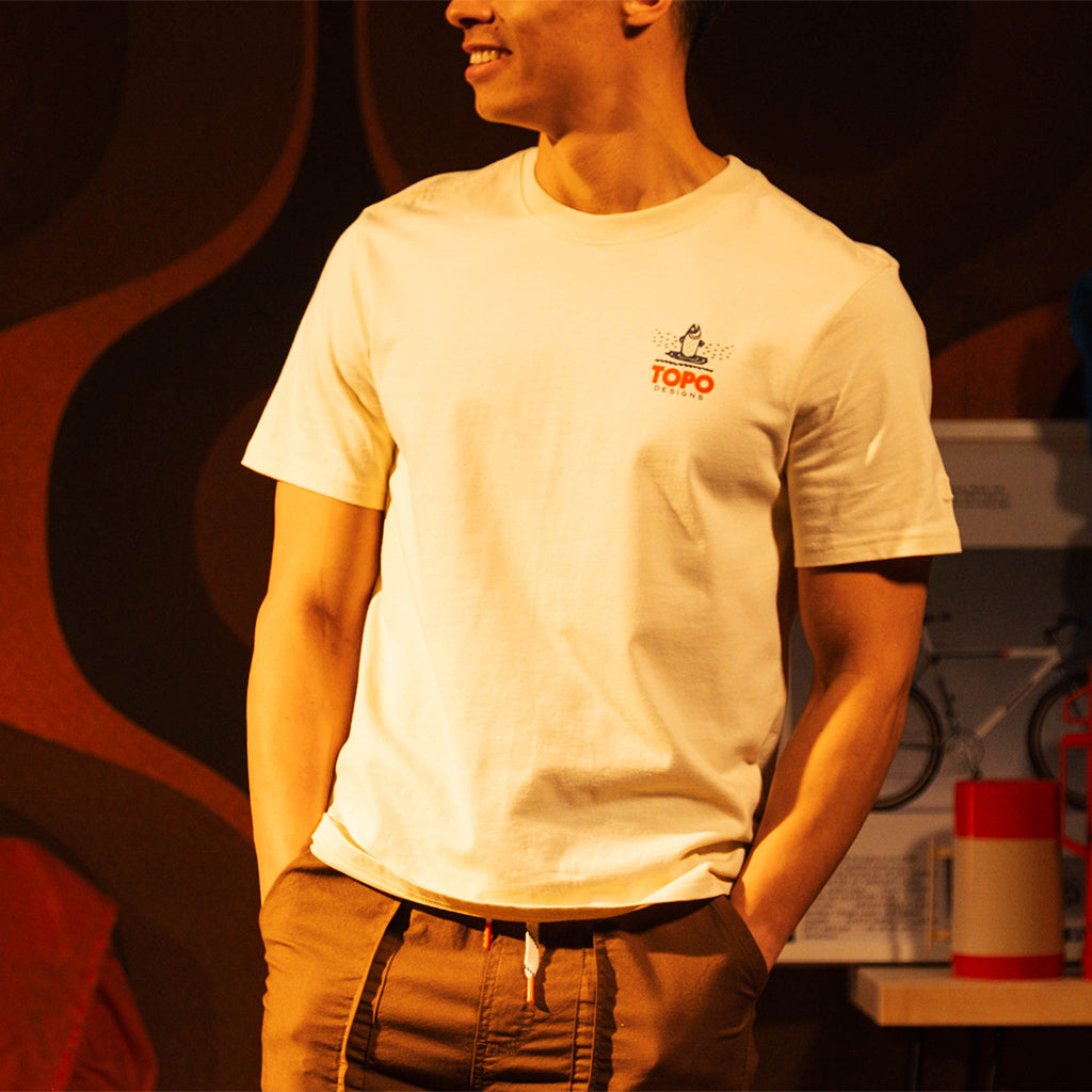 General model image of Topo Designs Mountain River Tee - Men's in "Bone White"
