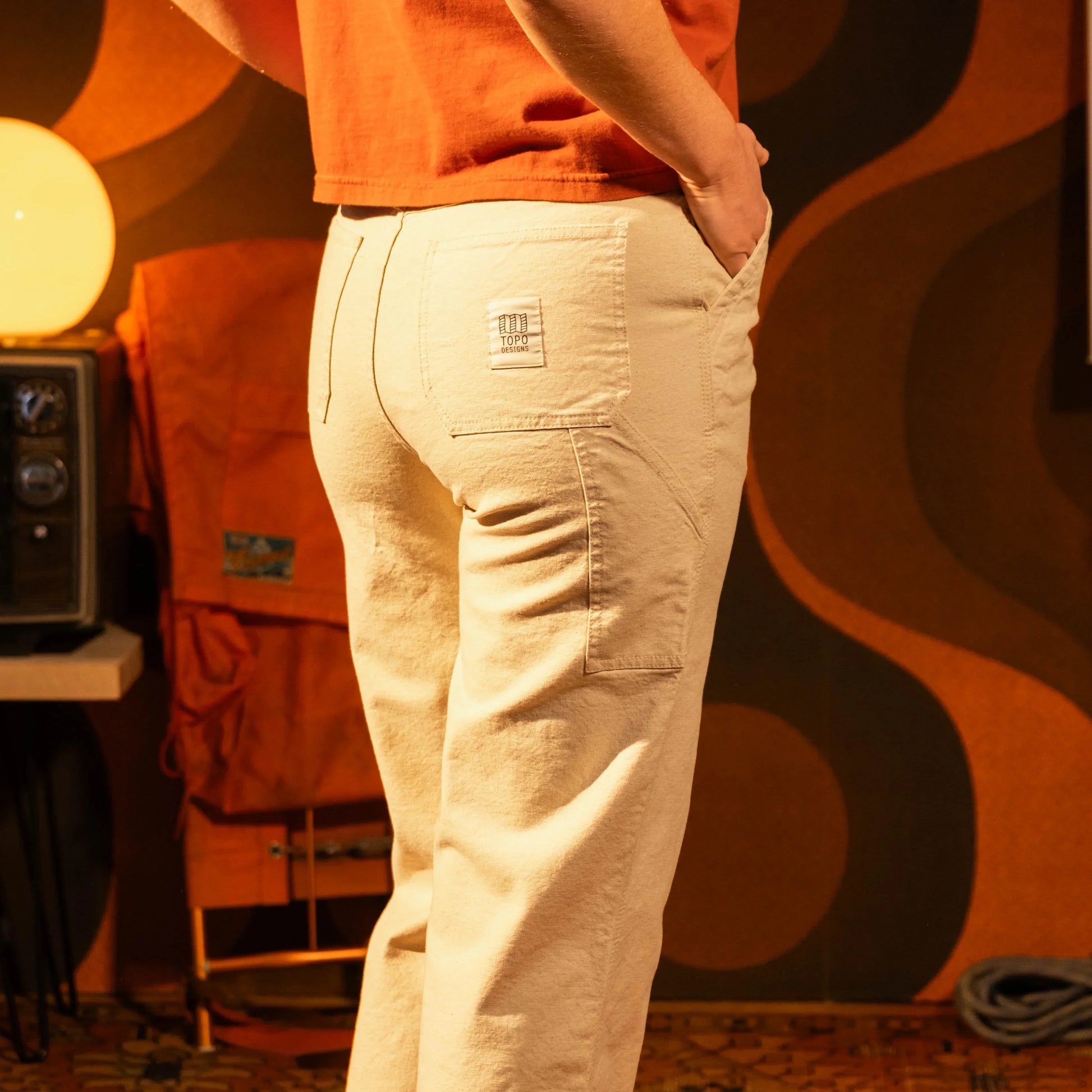 General model shot of Topo Designs Utility Pants Undyed - Women's in "Undyed"