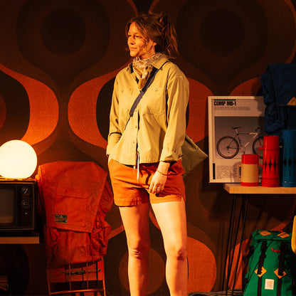General front front view of Topo Designs Dirt Shorts - Women's in "Terracotta"