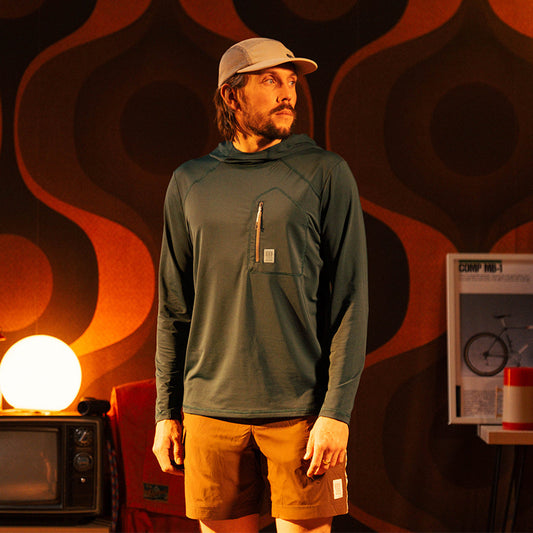 General on model detail lookbook shot of Sun Hoodie - Men's in "Dark Pine"