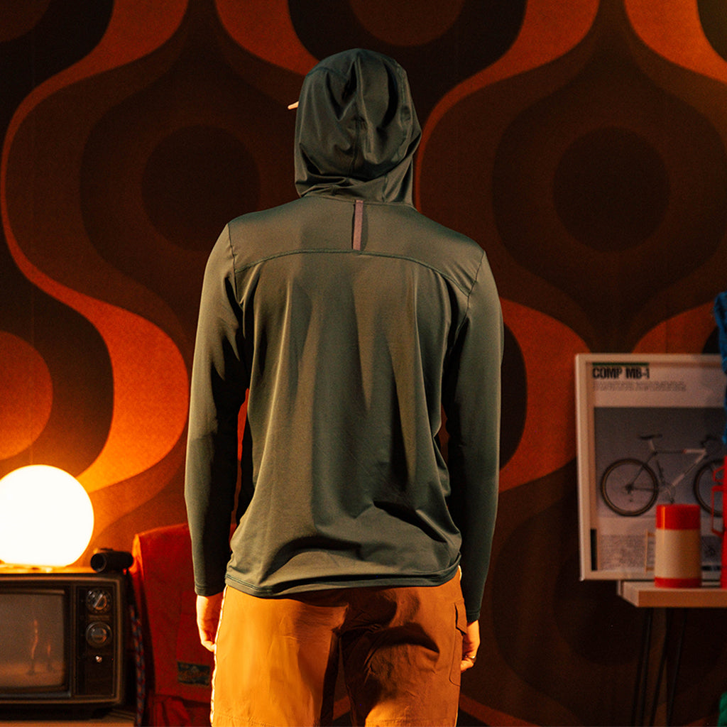 General on model detail lookbook shot of Sun Hoodie - Men's in "Dark Pine"