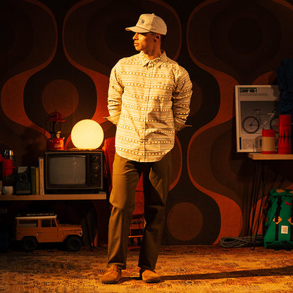 General image of Topo Designs Twill Rope Cap - Mountain Scene in "Bone White"