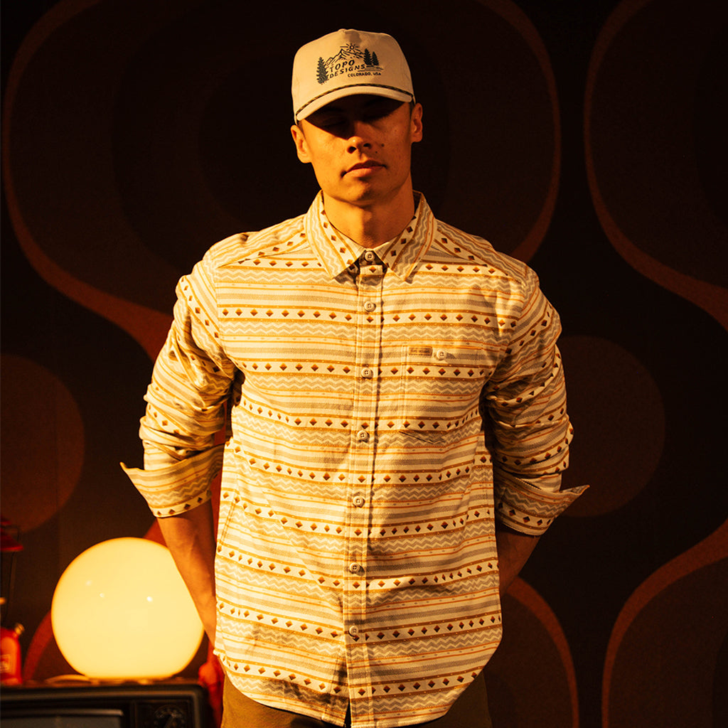 General image of Topo Designs Twill Rope Cap - Mountain Scene in "Bone White"