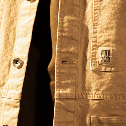 General model shot of Front view of Topo Designs Utility Jacket Undyed - Men's in "Undyed"