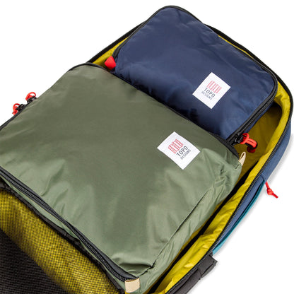 Shot of Pack Bags inside Topo Designs Global Travel Bag 30L Durable Carry On Convertible Laptop Travel Backpack.