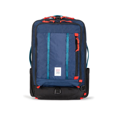Topo Designs Global Travel Bag 30L Durable Carry On Convertible Laptop Travel Backpack in "Navy" blue.