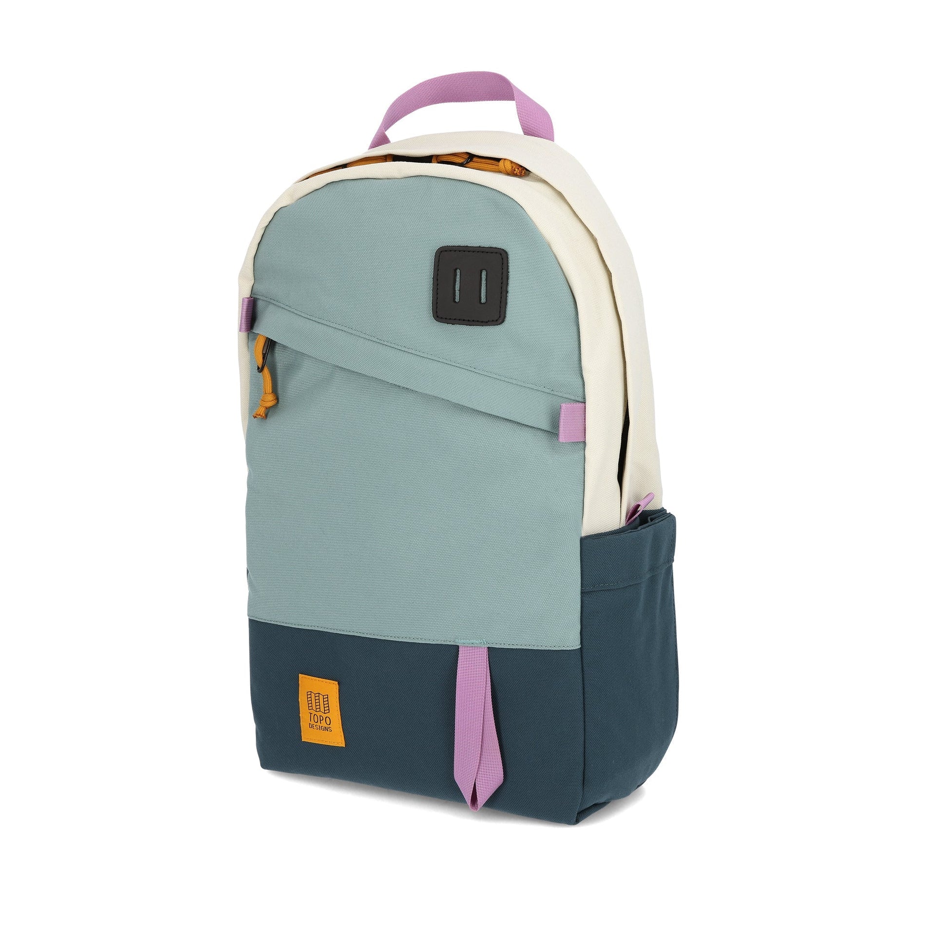 Topo Designs Daypack Classic 100% recycled nylon laptop backpack for work or school in "Sage / Pond Blue"