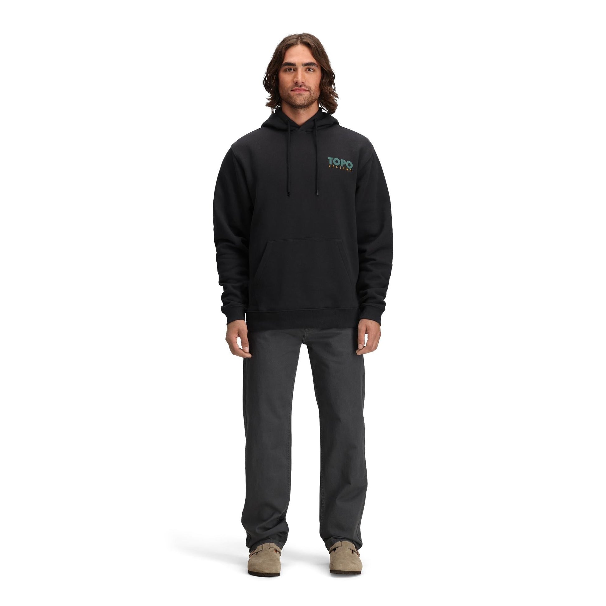 Front model shot of Topo Designs Dirt 5-Pocket Pants - Men's in "Asphalt"
