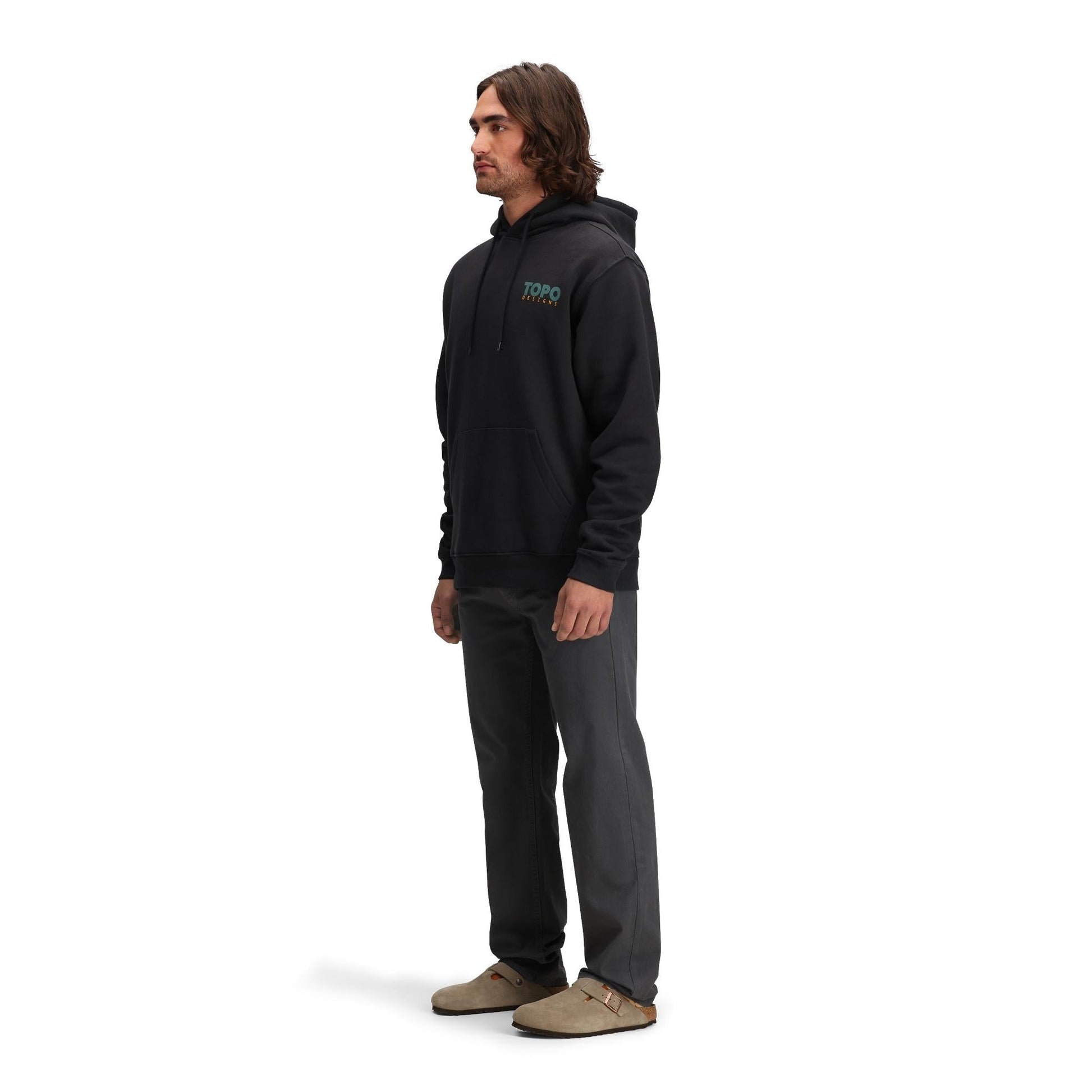 Side model shot of Topo Designs Dirt 5-Pocket Pants - Men's in "Asphalt"