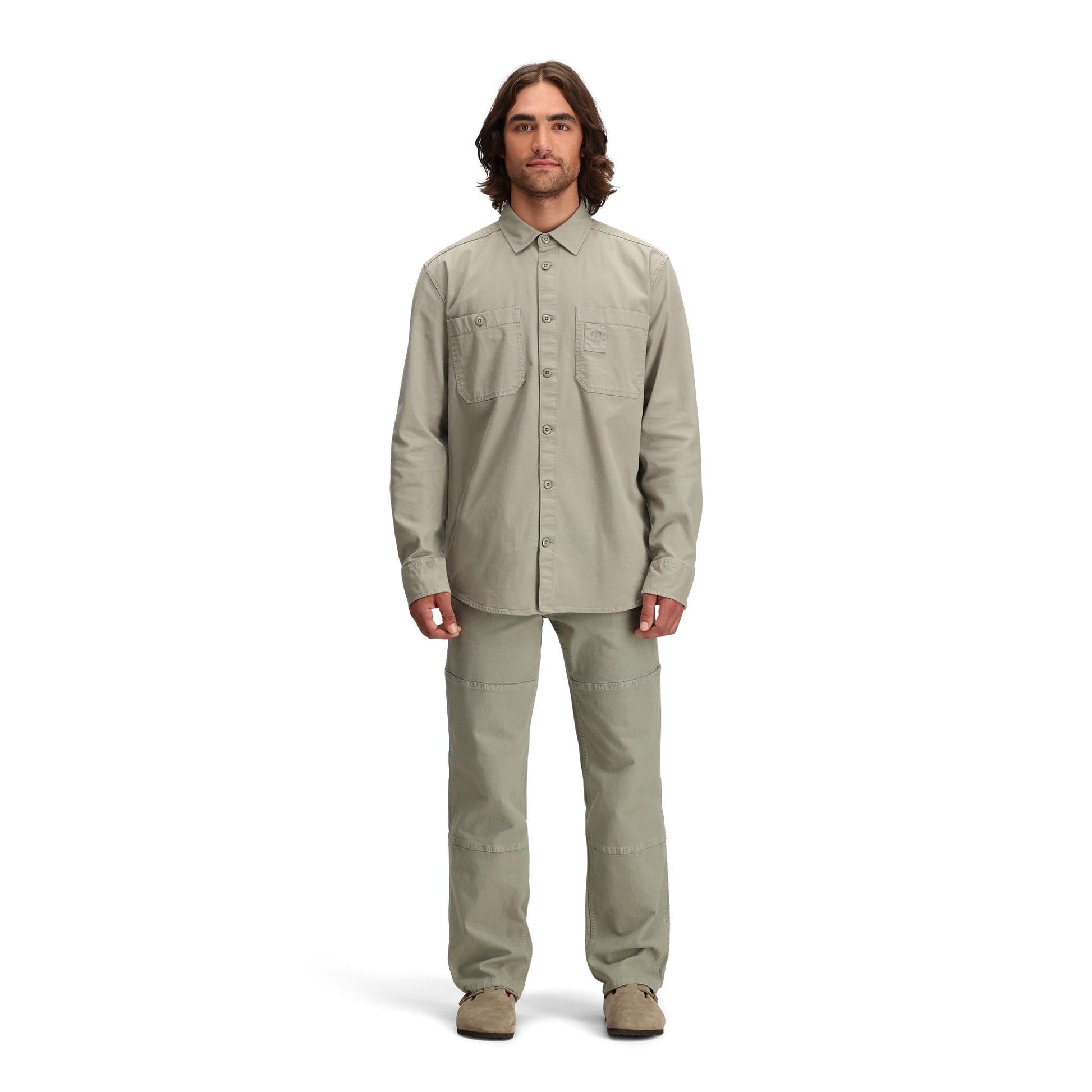 General front model shot of Topo Designs Dirt Overshirt - Men's in "Dried Sage"