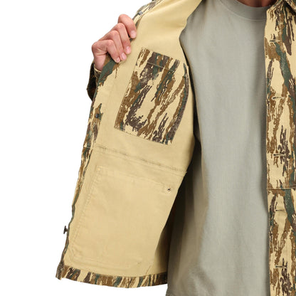 Detail shot of Topo Designs Dirt Utility Jacket - Men's in "Dirt Camo Print"
