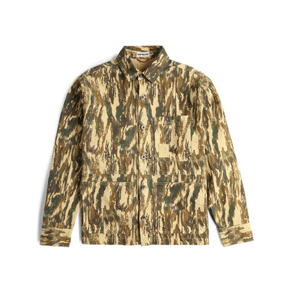 Front View of Topo Designs Dirt Utility Jacket - Men's in "Dirt Camo Print"