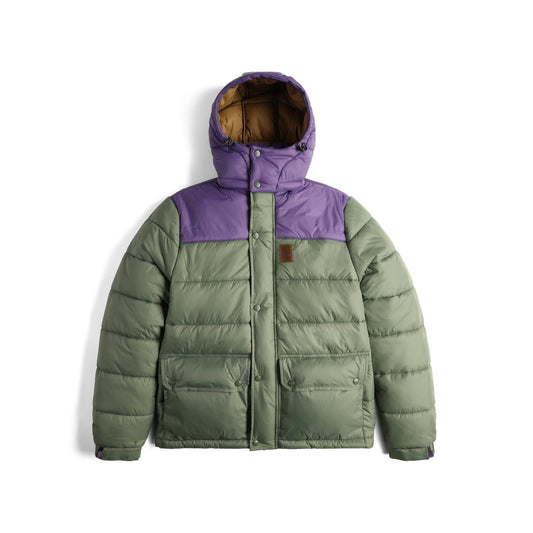Front View of Topo Designs Retro Ridge Puffer Jacket - Men's in "Beetle / Loganberry"
