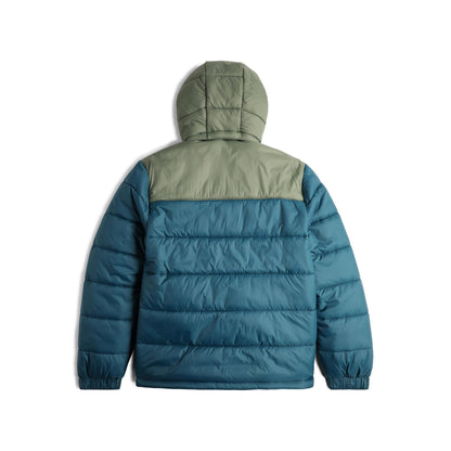 Back View of Topo Designs Retro Ridge Puffer Jacket - Men's in "Pond Blue / Beetle"