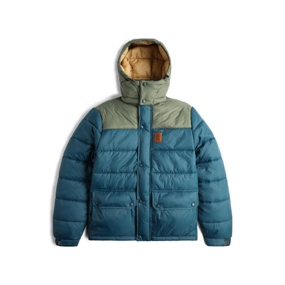 Front View of Topo Designs Retro Ridge Puffer Jacket - Men's in "Pond Blue / Beetle"