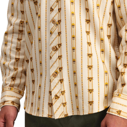 Detail shot of Topo Designs Mountain Shirt Long Sleeve - Men's in "Mountain Angle Bone White"