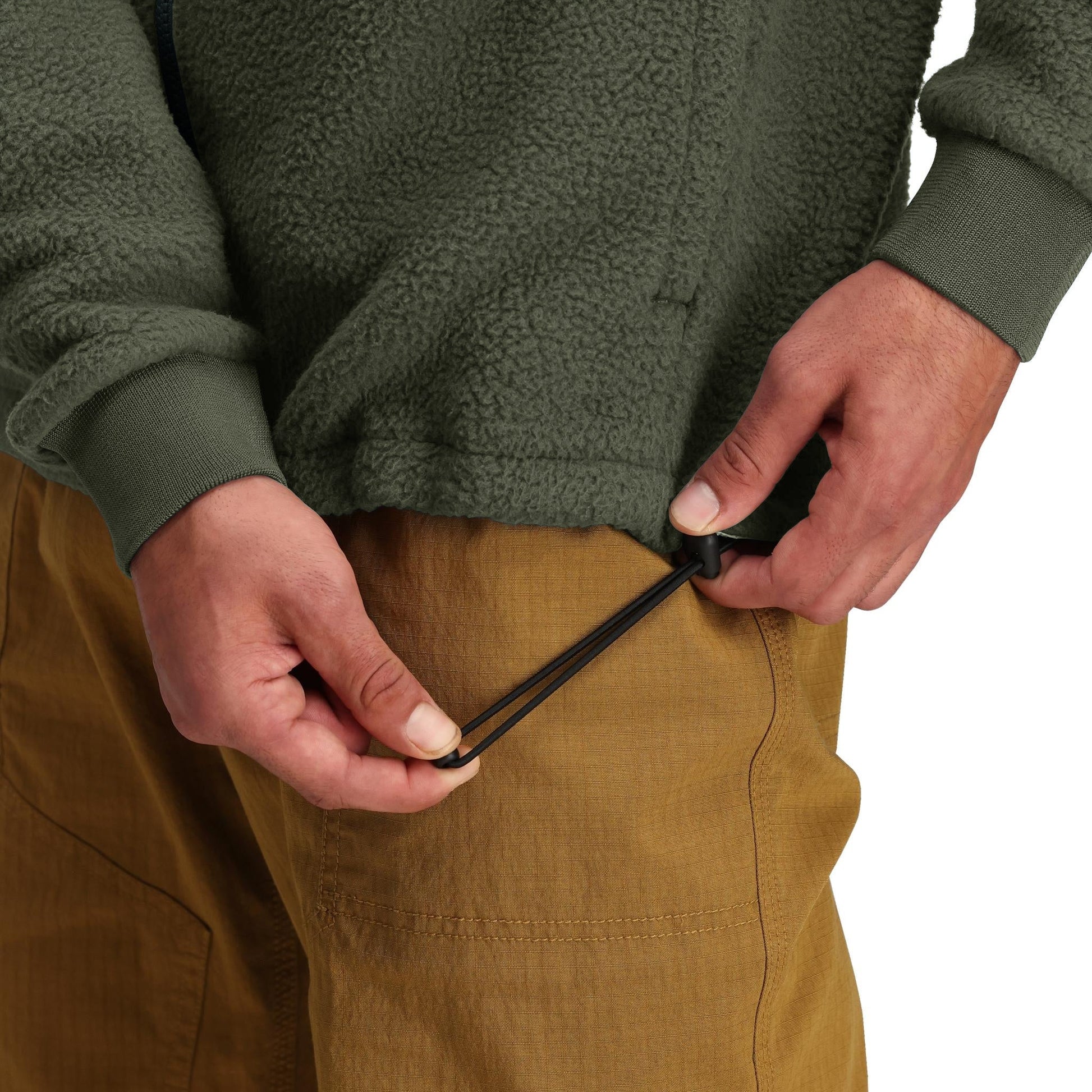 Detail shot of Topo Designs Summit Rise Full Zip Jacket - Men's in "Beetle / Dark Khaki"