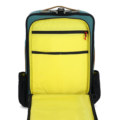 Detail shot of Topo Designs Global Travel Bag 30L in "Caribbean / Dark Khaki"
