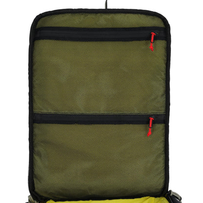 Detail shot of Topo Designs Global Travel Bag 30L in "Caribbean / Dark Khaki"