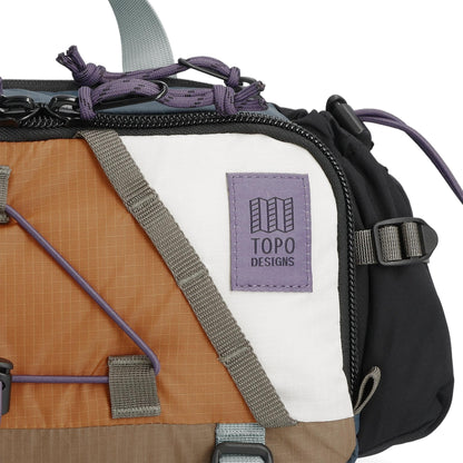 General Detail shot of Topo Designs Mountain Hydro Hip Pack in "Pond Blue / Spice"