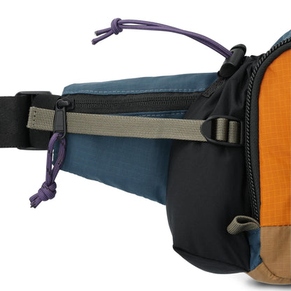 General Detail shot of Topo Designs Mountain Hydro Hip Pack in "Pond Blue / Spice"