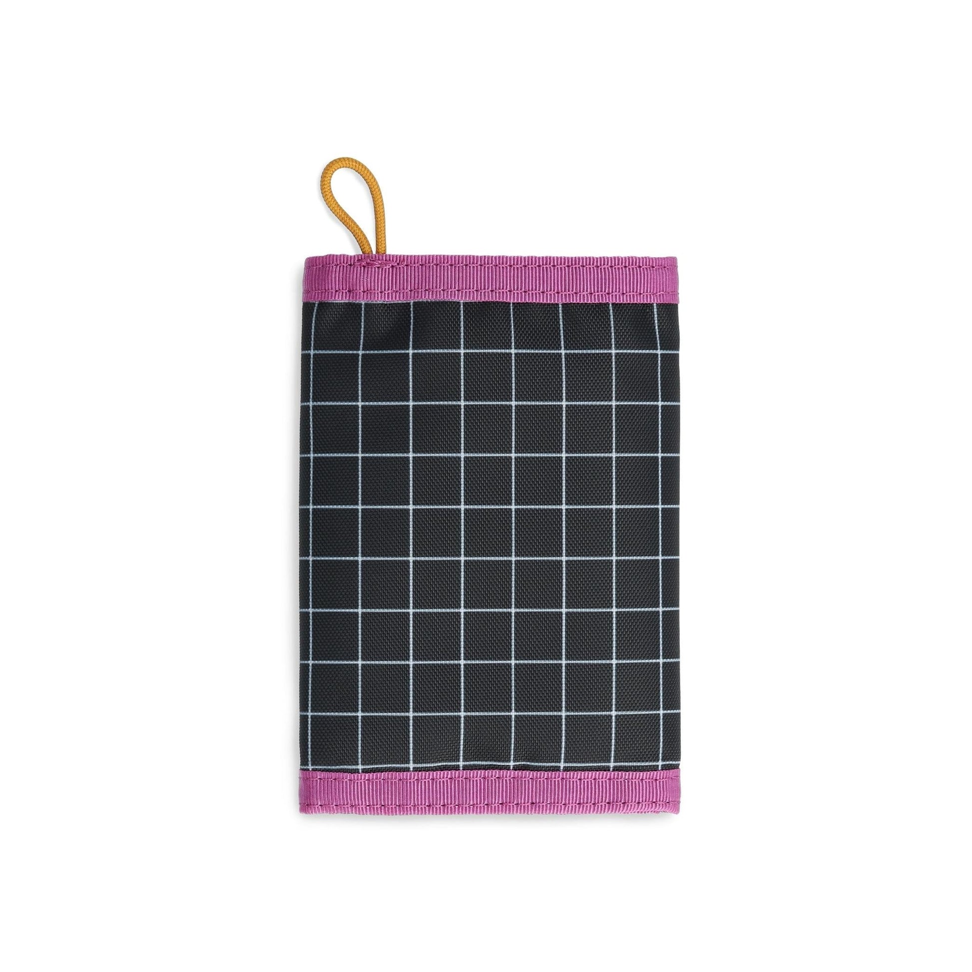 Back View of Topo Designs Tri-Fold Wallet in "Black / White Grid"