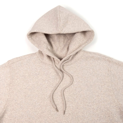 General Detail shot of Topo Designs Alpine High Label Hoodie in "Oatmeal Heather"