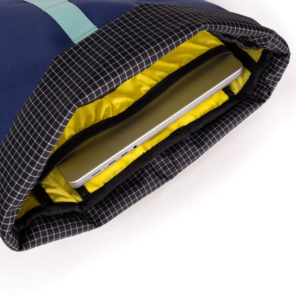General Detail shot of Topo Designs Cosmos Backpack in "Aura / Black"