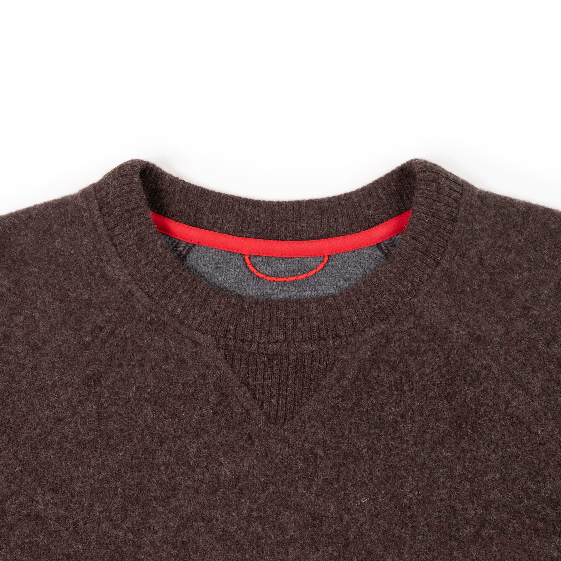 General Detail shot of Topo Designs Global Wool Sweater - Men's in "Chocolate"
