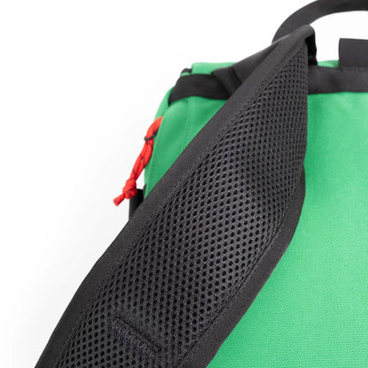 General detail image of padded straps on the back of the Topo Designs Klettersack Classic vintage-inspired rucksack backpack in "Alpine Meadow".