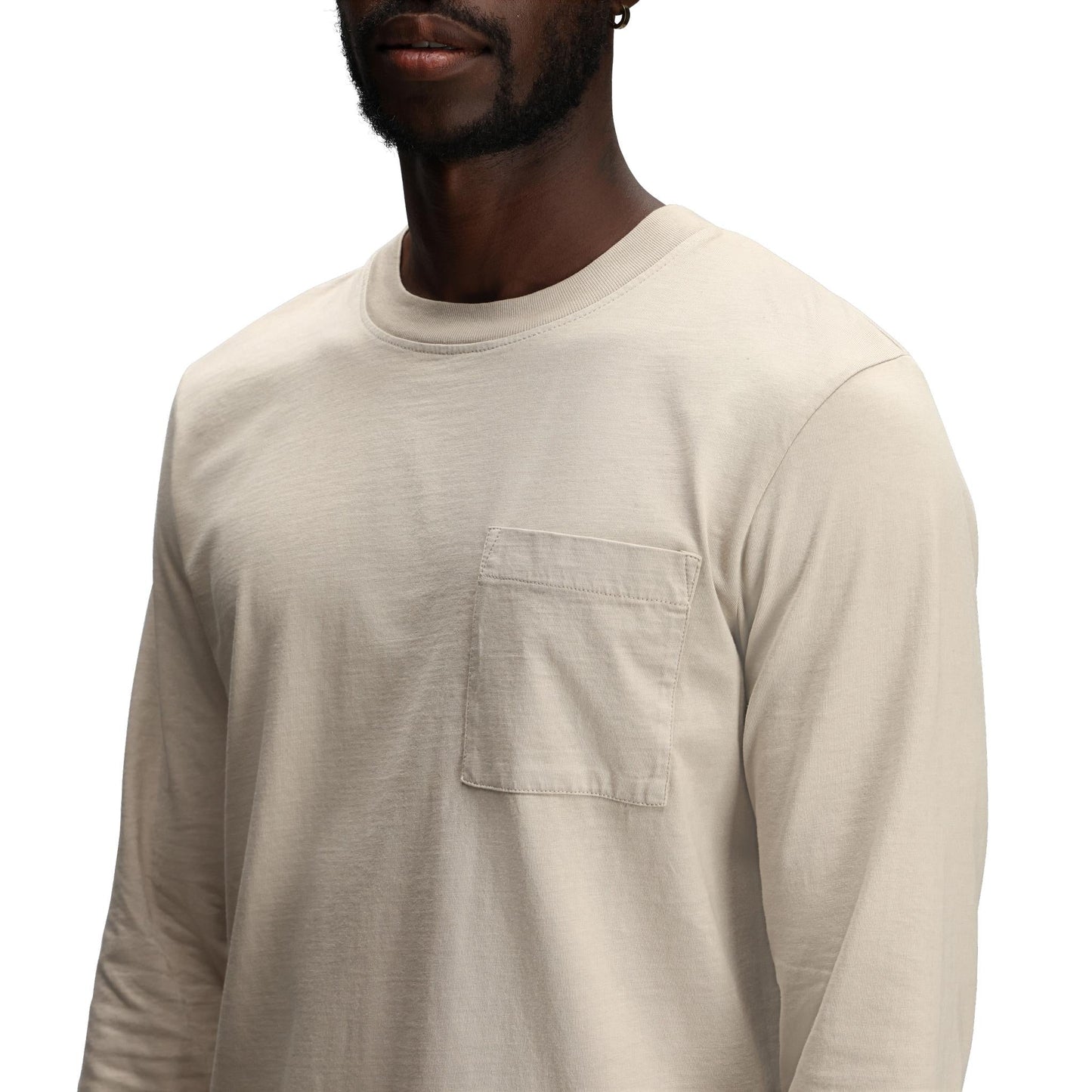 General Detail shot of Topo Designs Dirt Pocket Tee Long Sleeve - Men's in "Cobblestone"