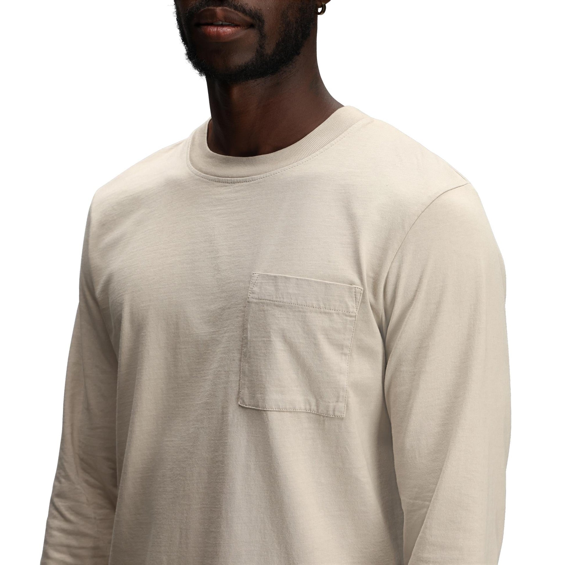 General Detail shot of Topo Designs Dirt Pocket Tee Long Sleeve - Men's in "Cobblestone"