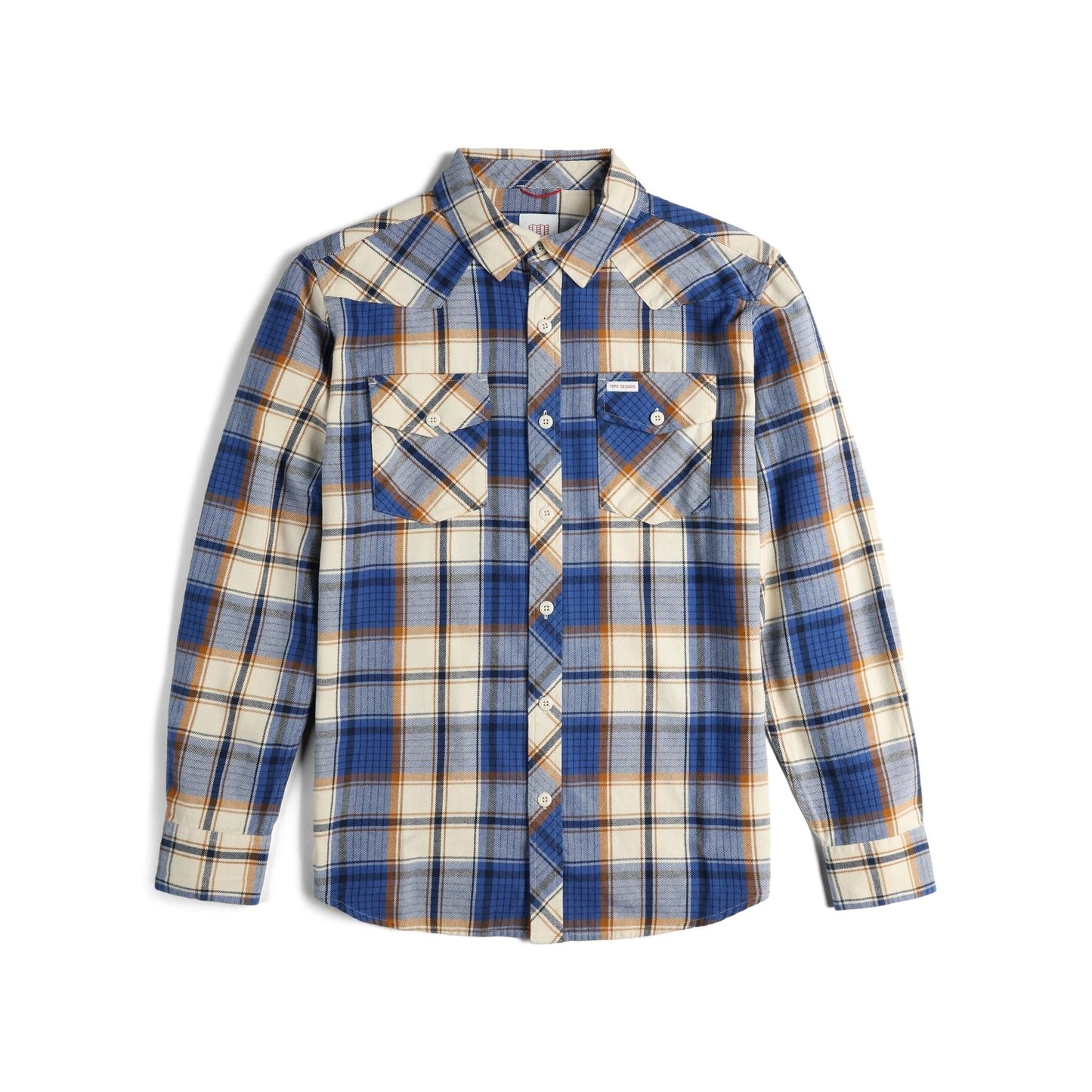Front View of Topo Designs Mountain Shirt Long Sleeve - Men's in "Midnight / Cobalt Multi"
