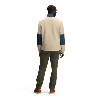 General Back model shot of Topo Designs Summit Rise Full Zip Jacket - Men's in "Oatmeal / Pond Blue"