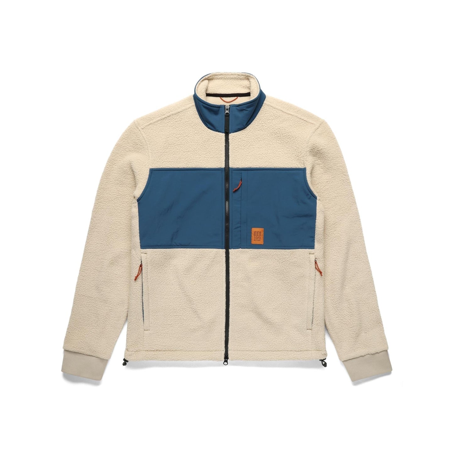 Front View of Topo Designs Summit Rise Full Zip Jacket - Men's in "Oatmeal / Pond Blue"
