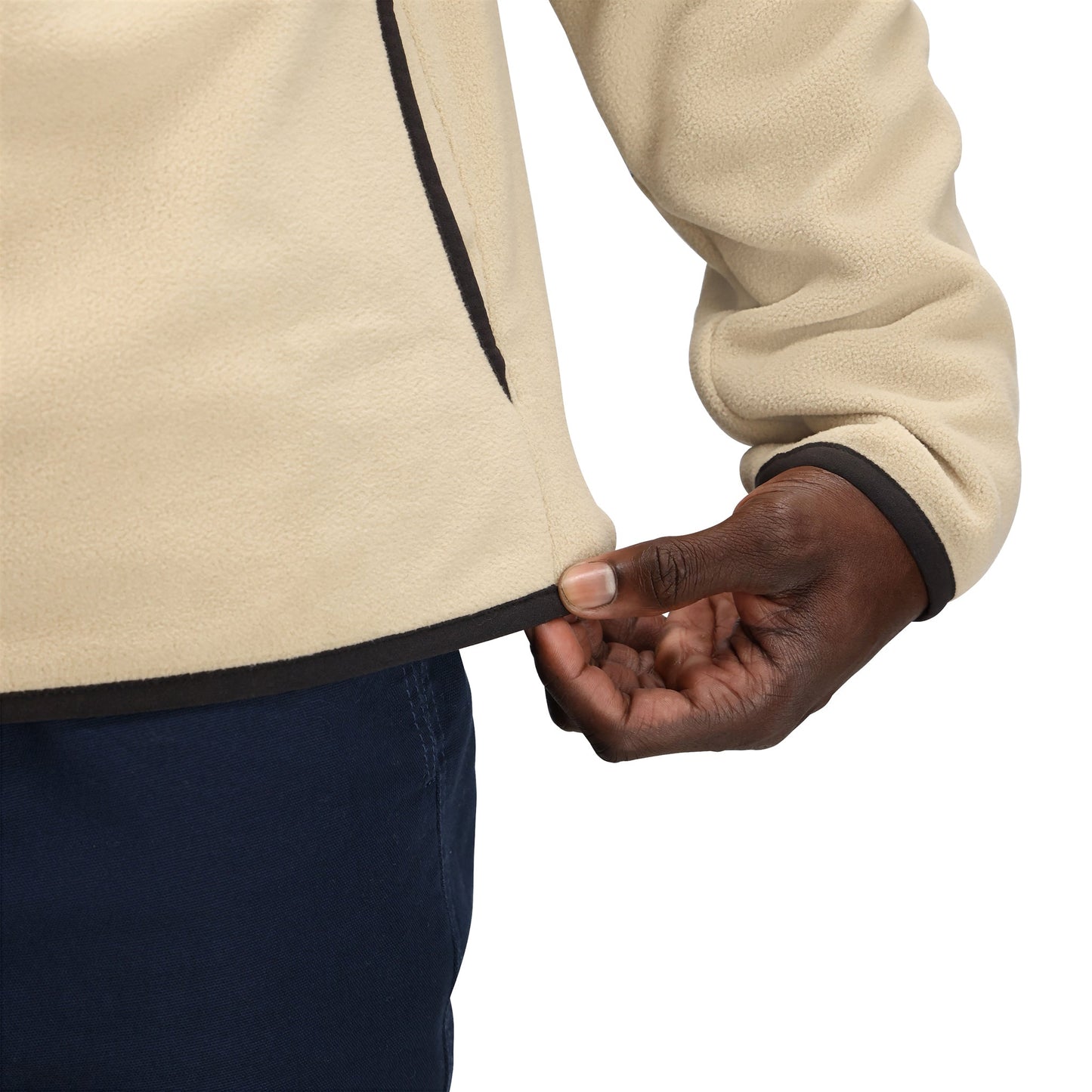 General Detail shot of Topo Designs Vista 1/4 Zip Lightweight Fleece - Men's in "Oatmeal / Pond Blue"