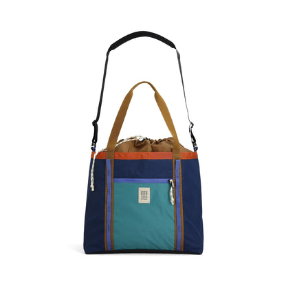 Front View of Topo Designs Mountain Utility Tote in "Midnight / Caribbean"