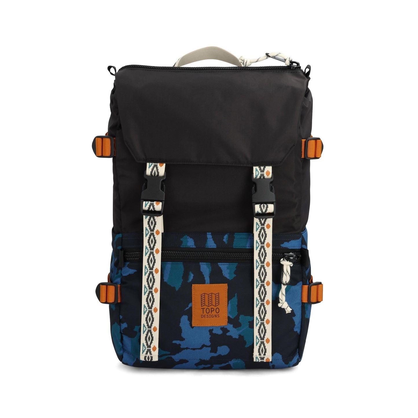 Front View of Topo Designs Rover Pack Classic in "Black / Tectonic"
