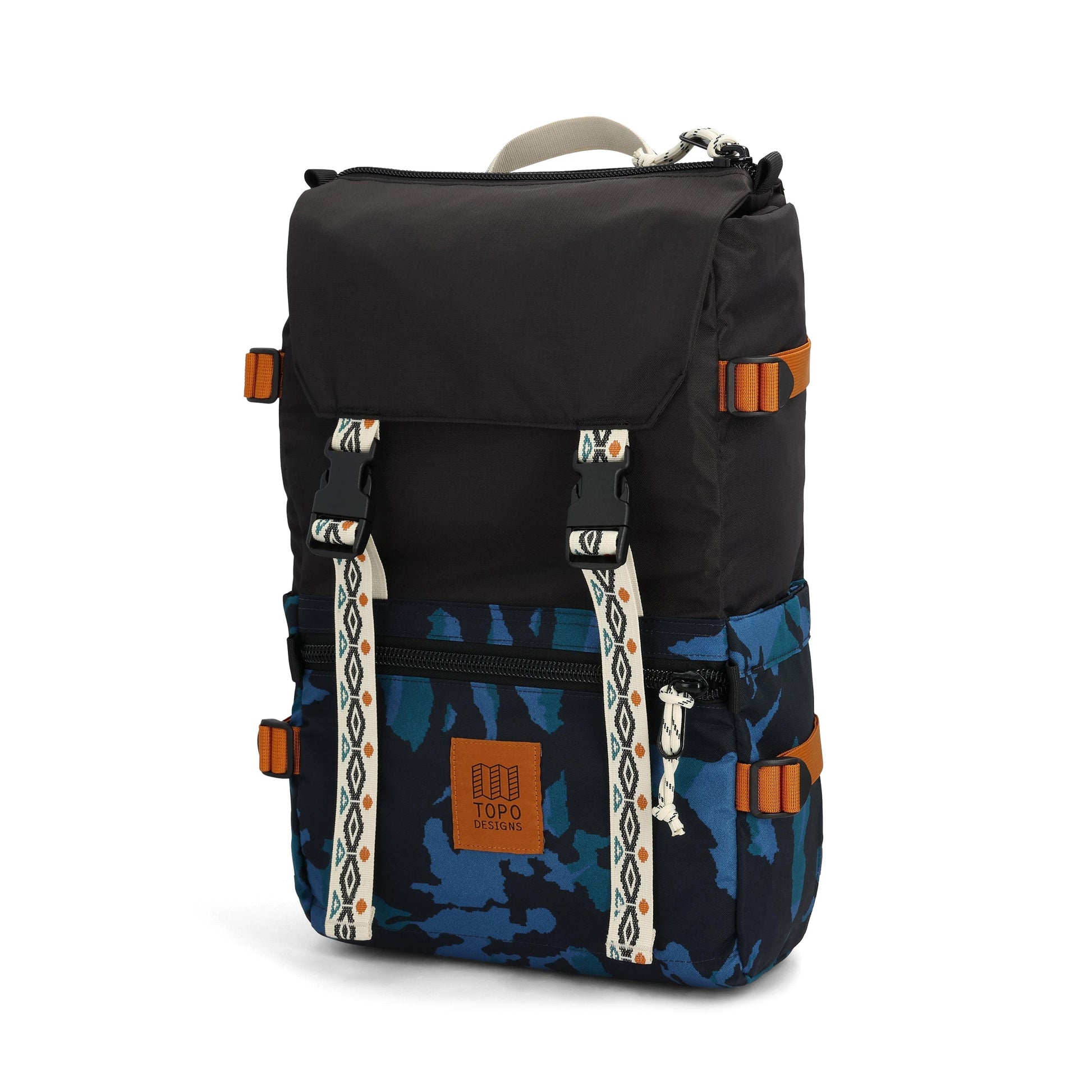 Front View of Topo Designs Rover Pack Classic in "Black / Tectonic"