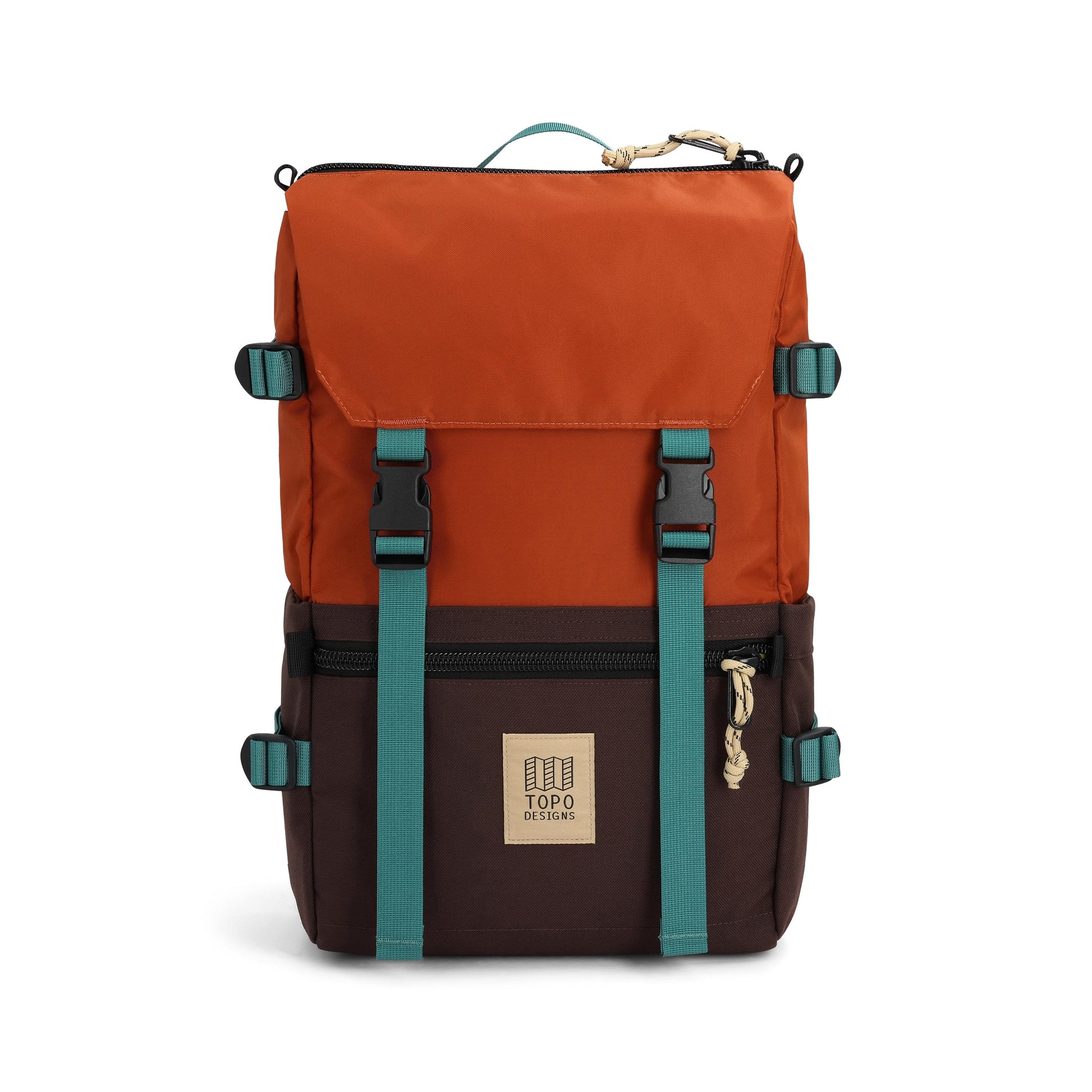 Front View of Topo Designs Rover Pack Classic in "Clay / Chocolate"