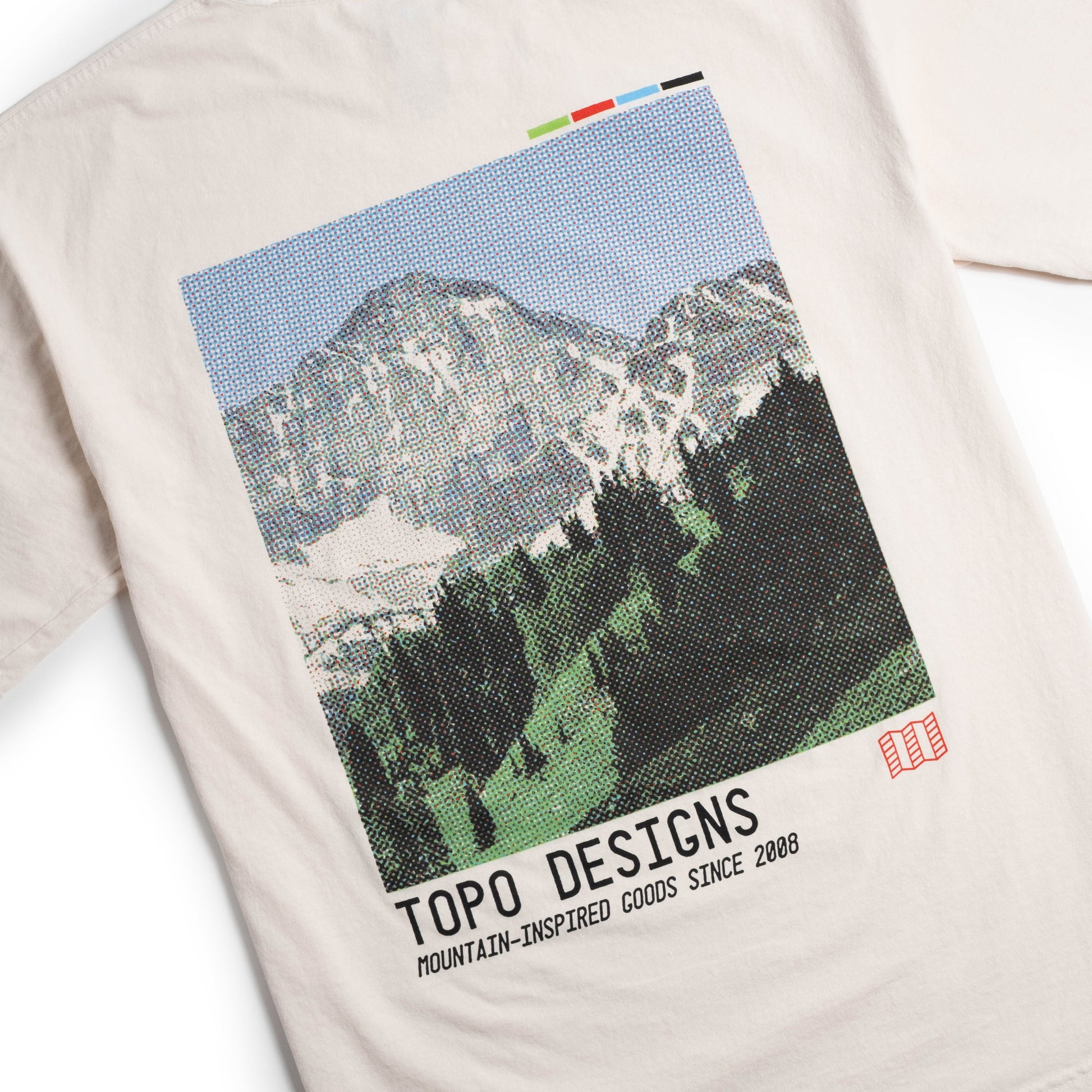 General shot of the back side of Topo Designs x Pine Printshop Halftone Tee