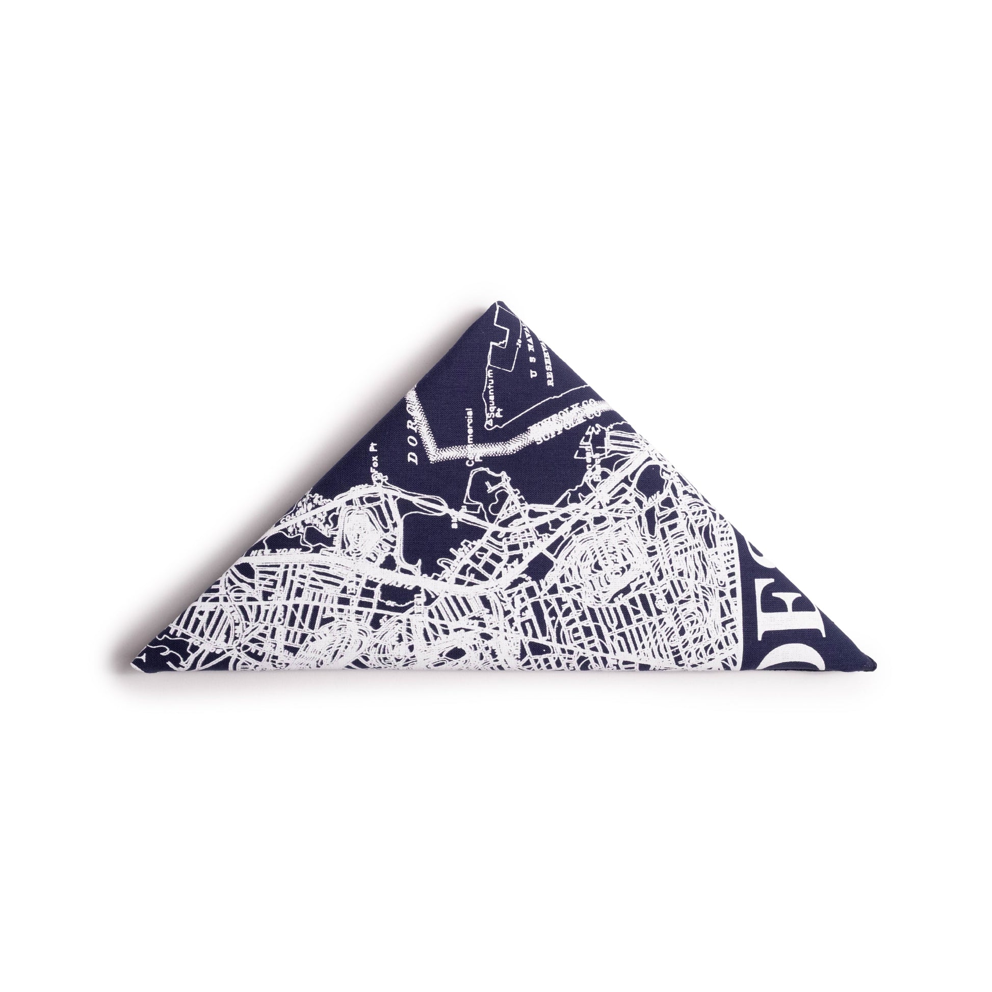 Folded in Triangle Shape Topo Designs x Pine Printshop Bandana in "Boston Navy"