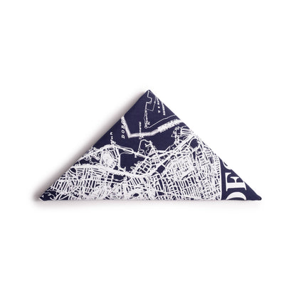 Folded in Triangle Shape Topo Designs x Pine Printshop Bandana in "Boston Navy"