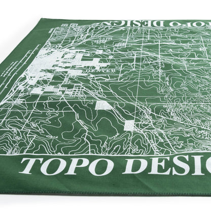 Topo Designs x Pine Printshop Bandana in "Denver Forest" flat lay detail