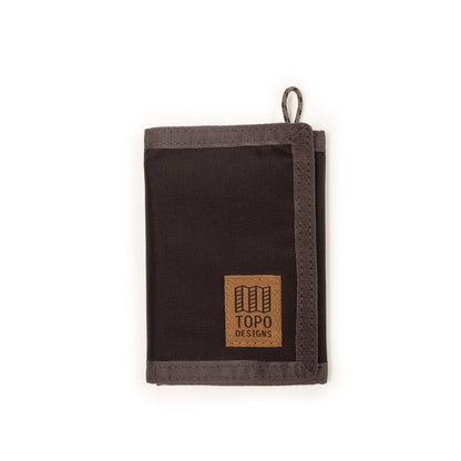 Front View of Topo Designs Tri -Fold Wallet in "Black / Neutral"