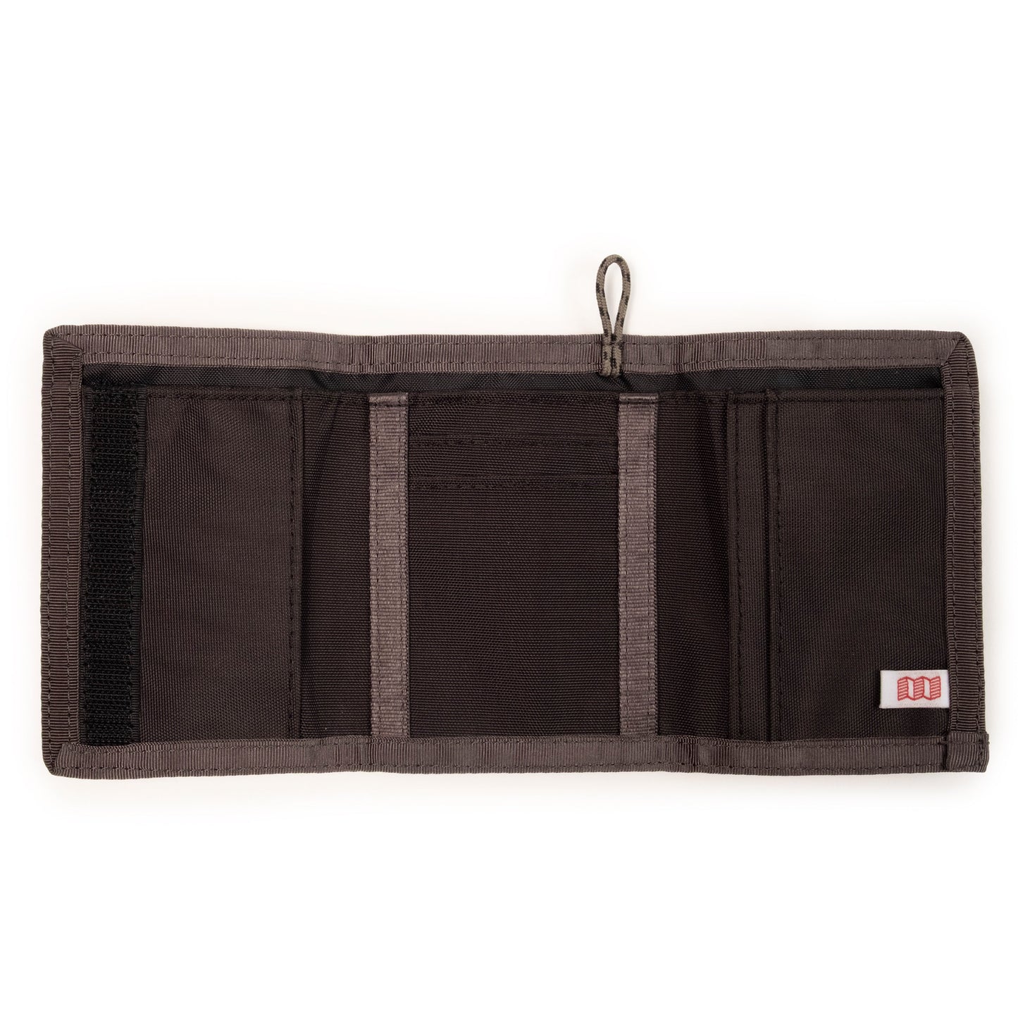 Detail shot of Topo Designs Tri -Fold Wallet in "Black / Neutral"
