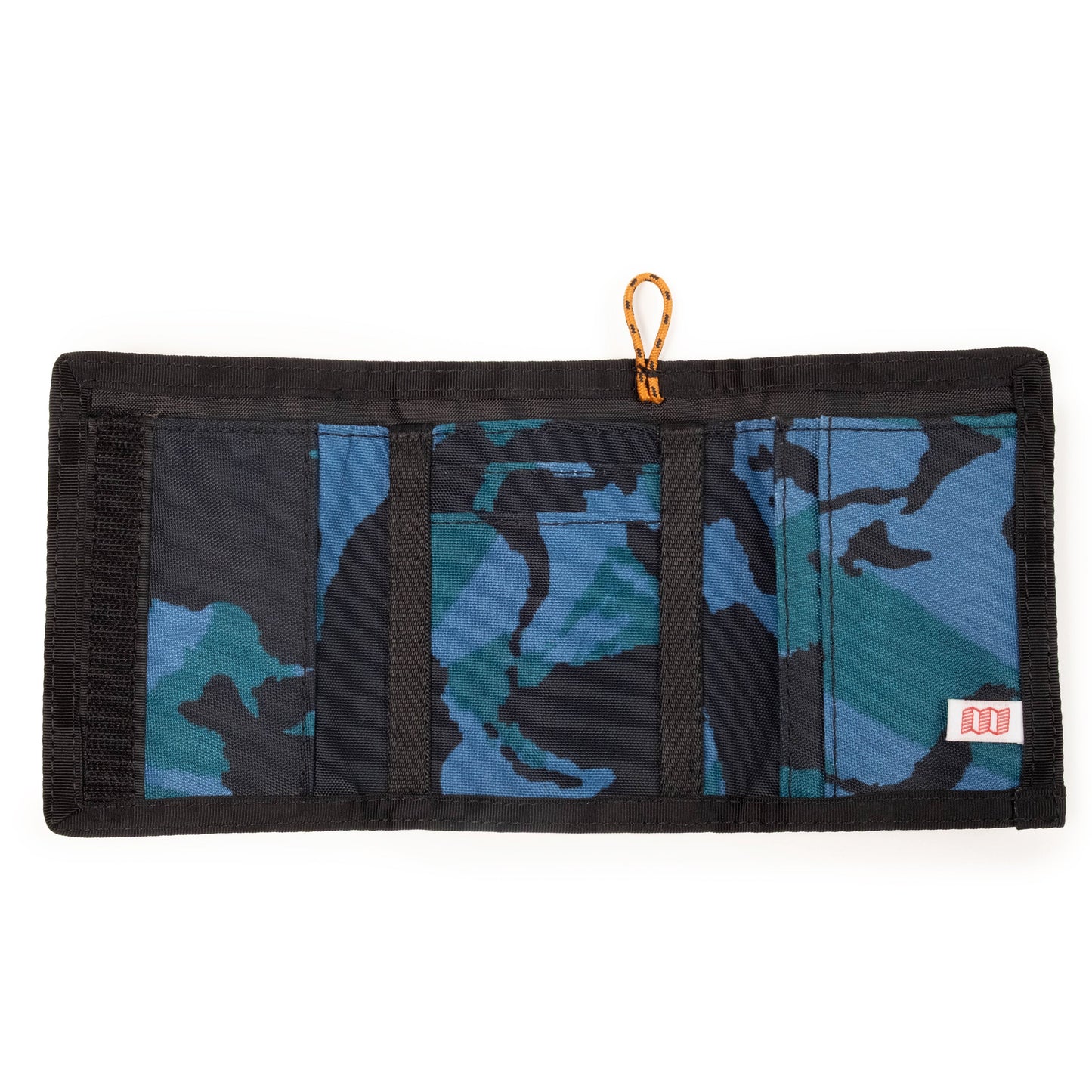 Detail shot of Topo Designs Tri -Fold Wallet in "Midnight Tectonic"