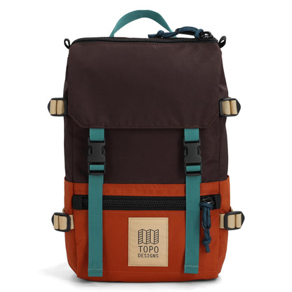 Front View of Topo Designs Rover Pack Mini in "Clay / Chocolate"