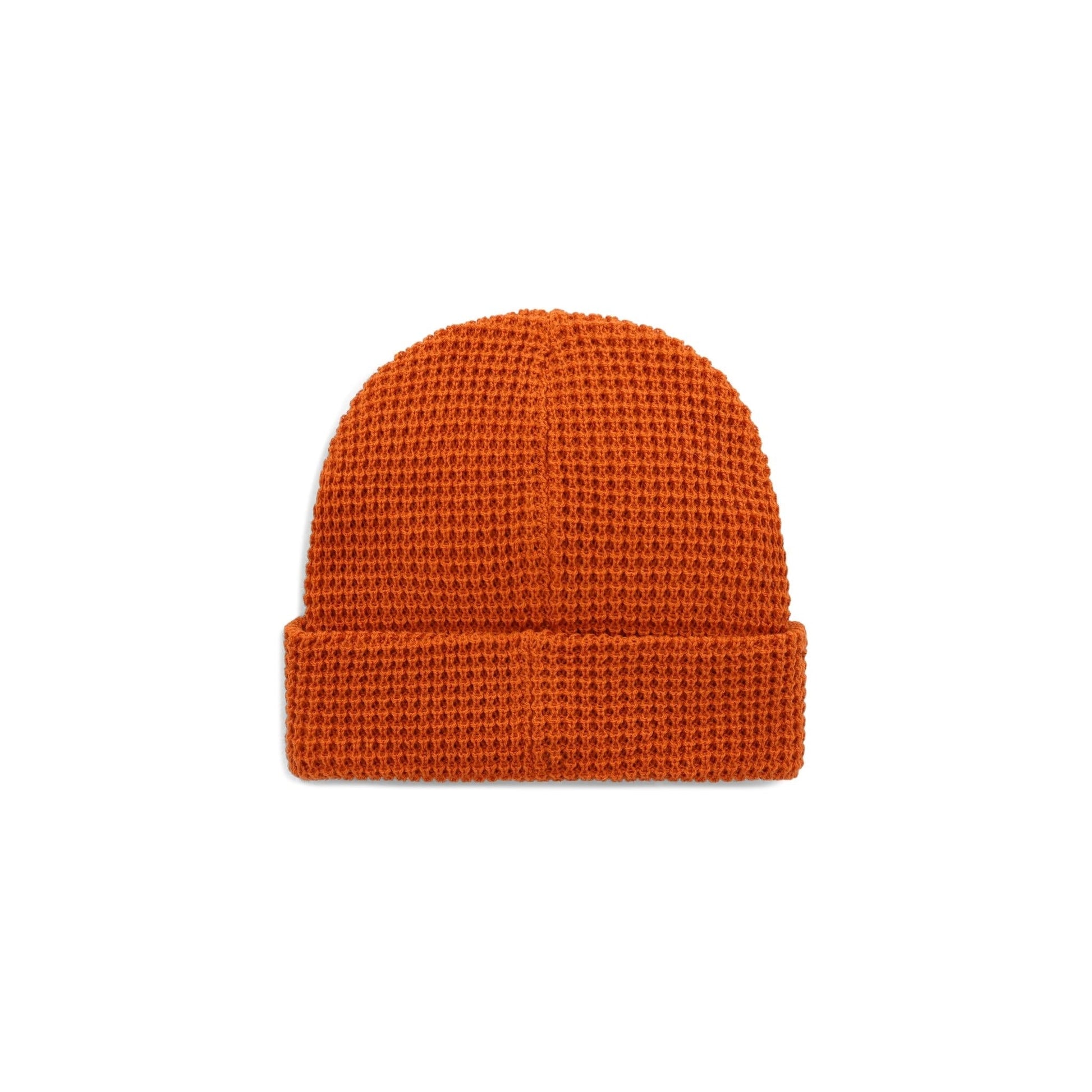 Back View of Topo Designs Waffle Knit Beanie in "Clay"