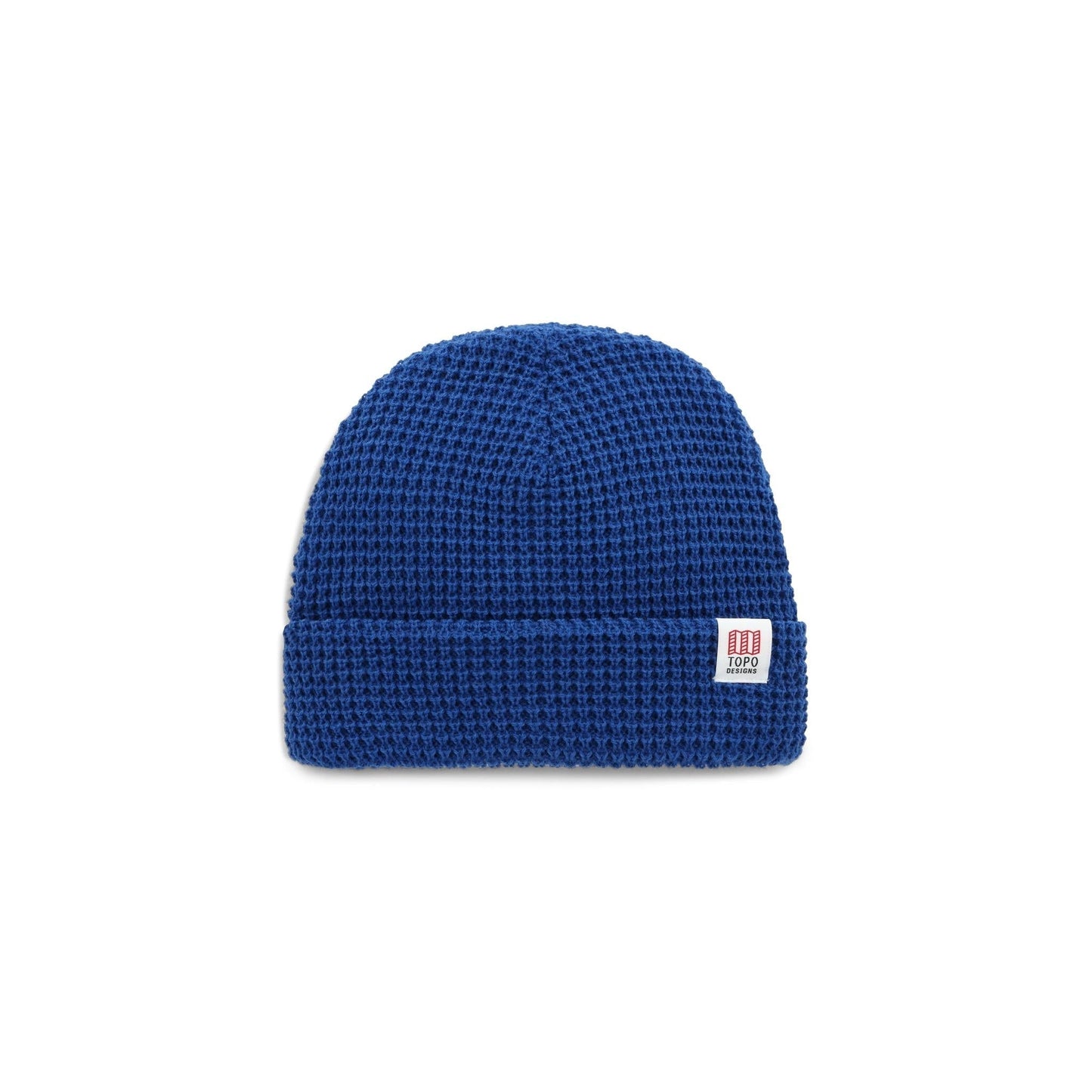 Front View of Topo Designs Waffle Knit Beanie in "Cobalt"